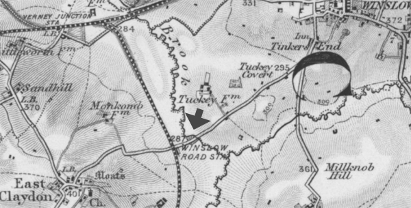 Map showing East Claydon and Winslow